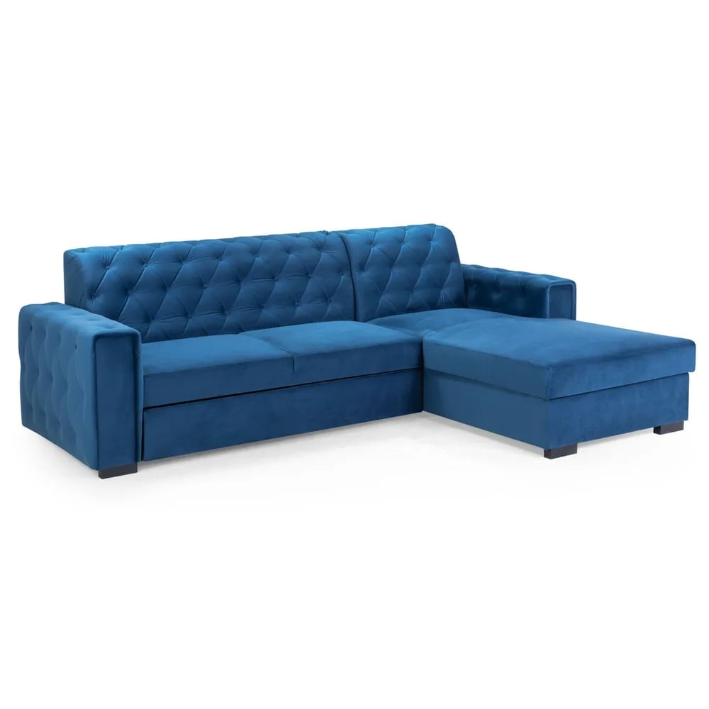 renton fabric right hand corner sofa bed in blue