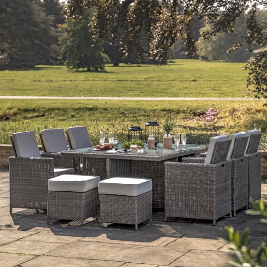 Photo of Renx outdoor 10 seater cube dining set in grey weave rattan