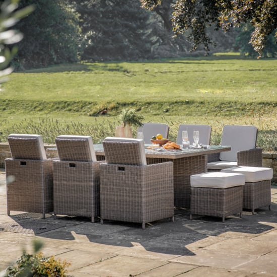 Photo of Renx outdoor 10 seater cube dining set in natural weave rattan