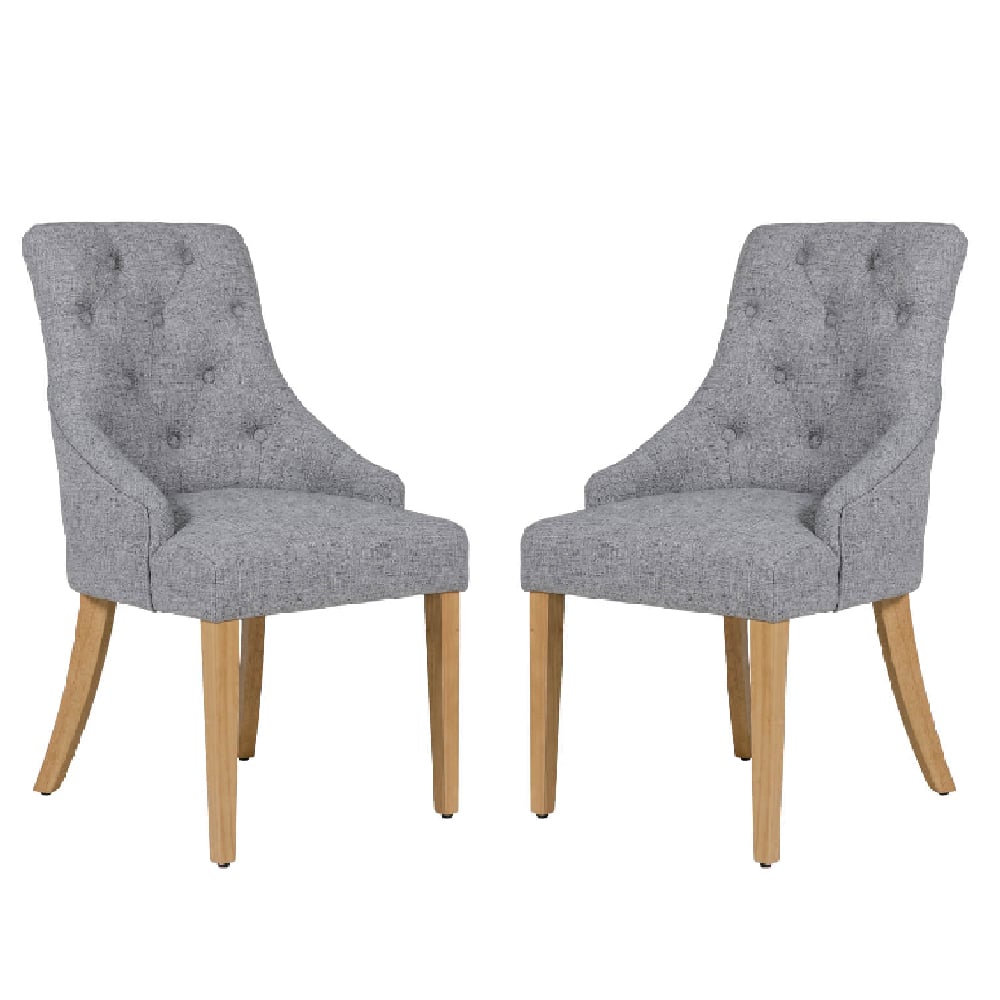 reston dark grey fabric dining chairs with oak legs in pair