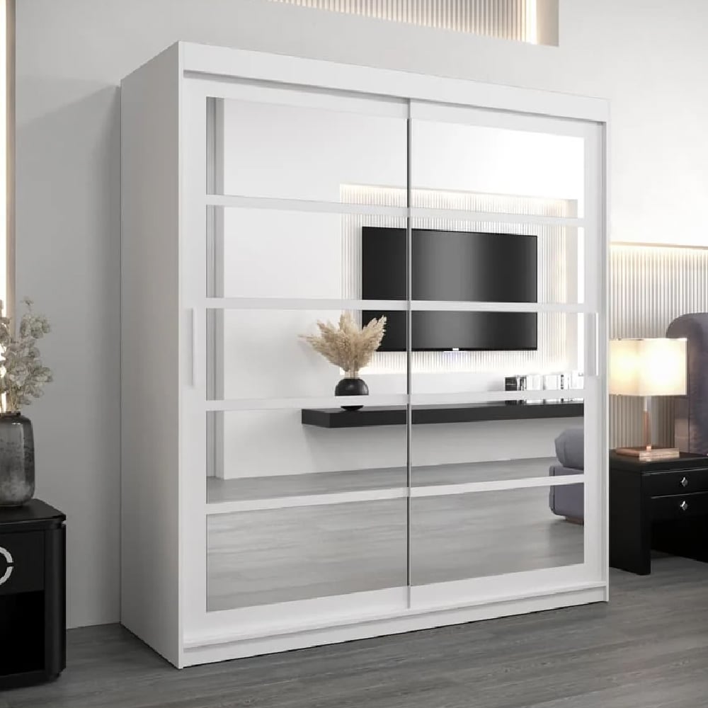 reston mirrored wardrobe with 2 sliding doors in white