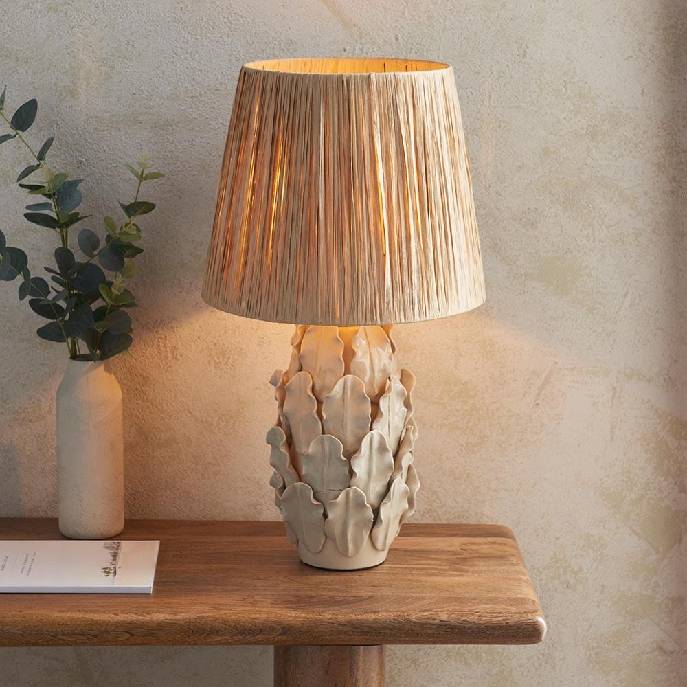 Product photograph of Reston Natural Fabric Shade Ceramic Table Lamp In Ivory from Furniture in Fashion