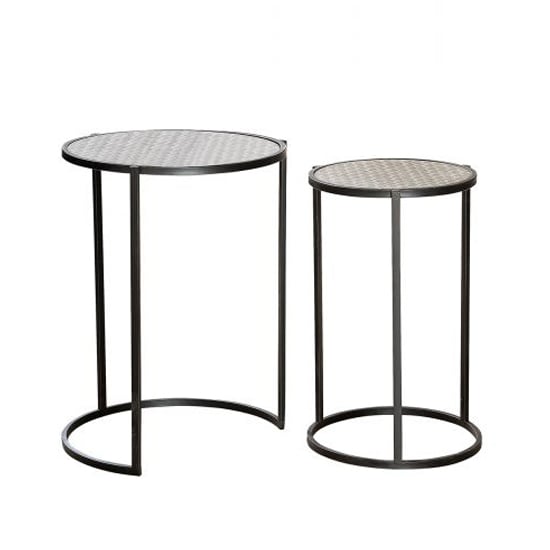 Photo of Retia round set of 2 nesting tables in brown with metal frame