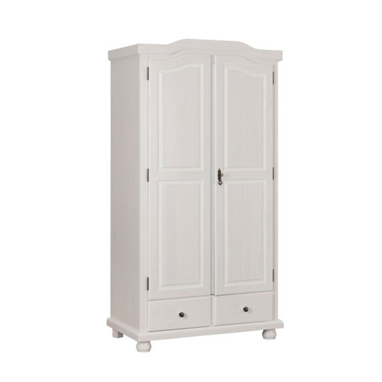 Read more about Reutte wooden 2 doors wardrobe in white varnish with 2 drawers