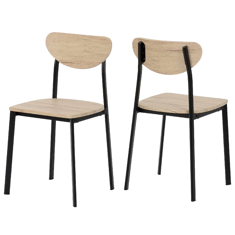 rexford light oak wooden dining chairs with black frame in pair