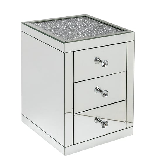 View Reyn crushed glass top bedside cabinet with 2 drawers