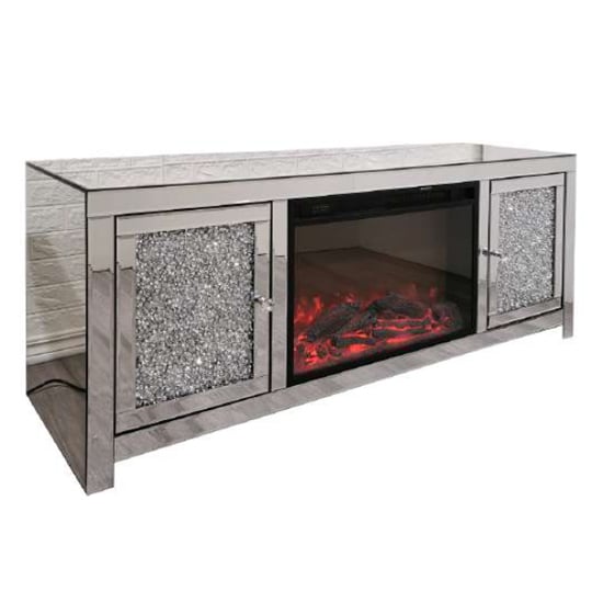 Photo of Reyn crushed glass tv stand with fire and 2 doors in mirrored