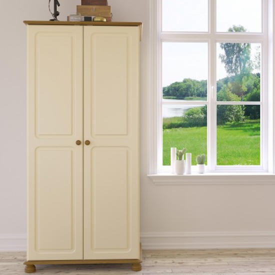 Photo of Richland wooden wardrobe with 2 doors in cream and pine