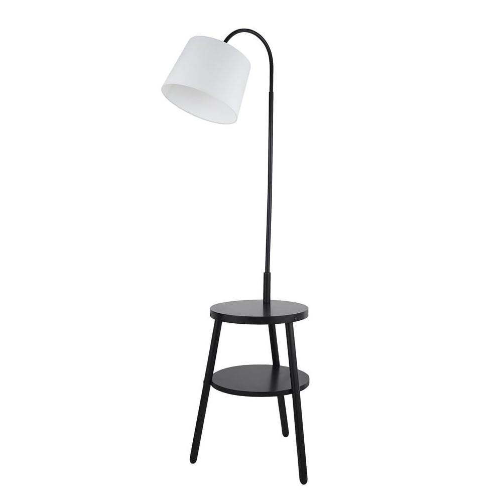 Read more about Ridge white fabric shade floor lamp with shelf in black