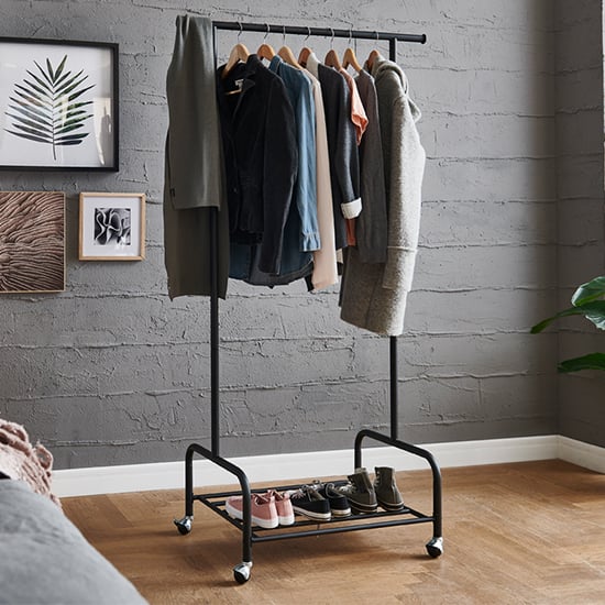 Product photograph of Ridgefield Metal Clothes Storage Stand On Castors In Matt Black from Furniture in Fashion