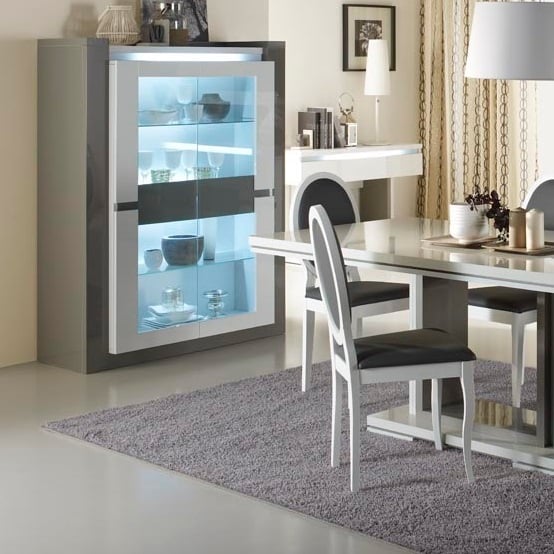Read more about Renoir display cabinet in taupe and grey gloss with glass