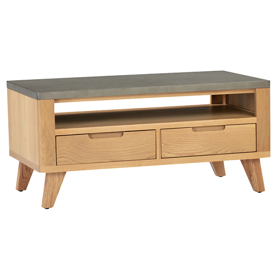 Read more about Rimit coffee table with 2 drawers in oak and concrete effect