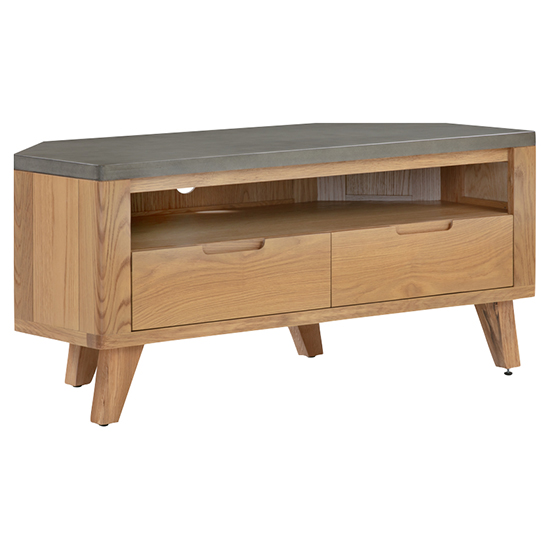 Photo of Rimit corner tv stand with 2 drawer in oak and concrete effect