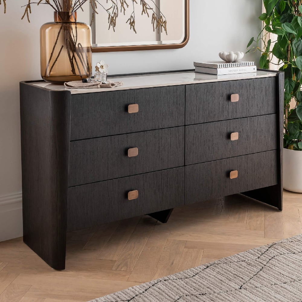 rimouski wooden chest of 6 drawers in ebony brown