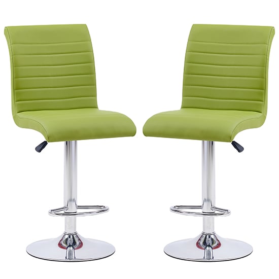 Product photograph of Ripple Green Faux Leather Bar Stools With Chrome Base In Pair from Furniture in Fashion