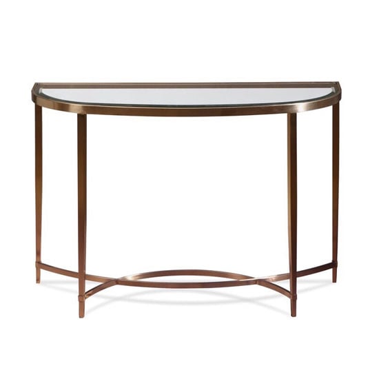 Read more about Ritz glass console table in clear and brushed antique brass