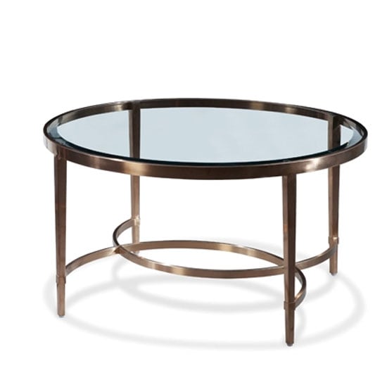 Product photograph of Ritz Glass Round Coffee Table In Clear And Brushed Antique Brass from Furniture in Fashion