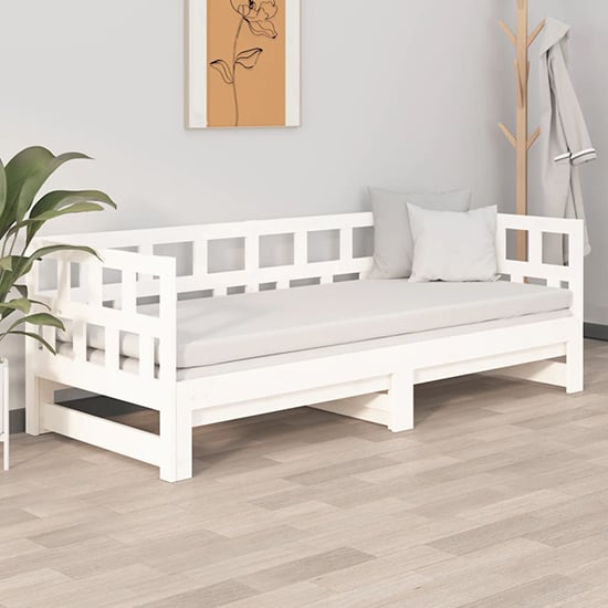 Rivas Solid Pinewood Pullout Single Day Bed In White Furniture in