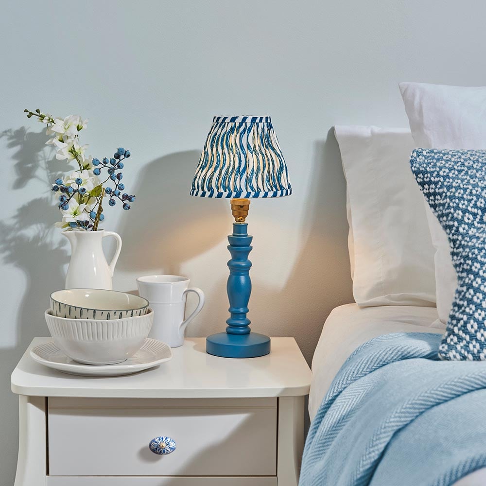 Read more about Riyadh 16cm shade wood table lamp in marlin blue