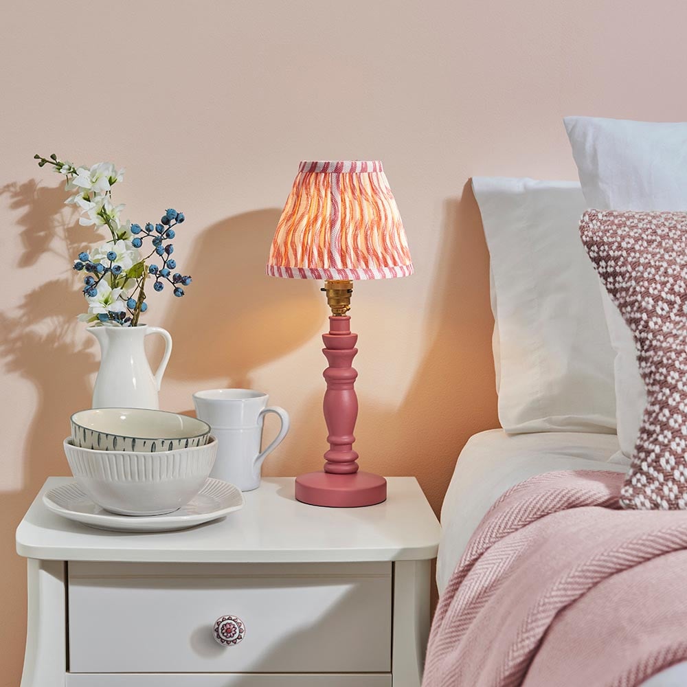 Read more about Riyadh coral pink 16cm shade wood table lamp in pink clay