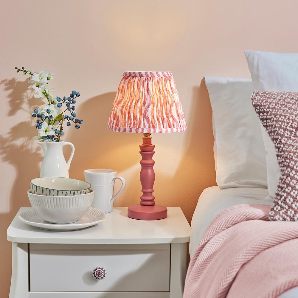 Read more about Riyadh coral pink 20cm shade wood table lamp in pink clay