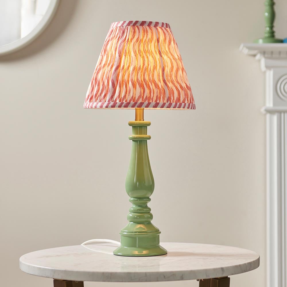 Product photograph of Riyadh Coral Pink 25cm Shade Resin Table Lamp In Cotswold Green from Furniture in Fashion