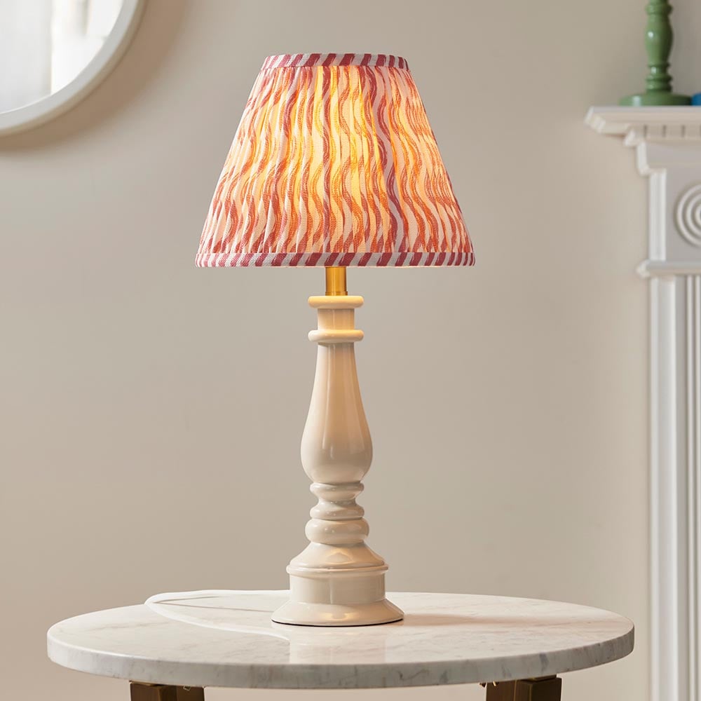 Product photograph of Riyadh Coral Pink 25cm Shade Resin Table Lamp In Almond White from Furniture in Fashion