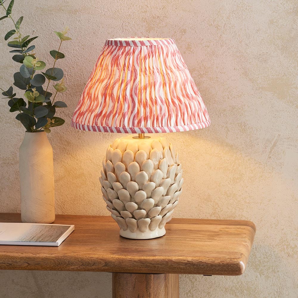 Product photograph of Riyadh Coral Pink 30cm Shade Large Ceramic Table Lamp In Ivory from Furniture in Fashion