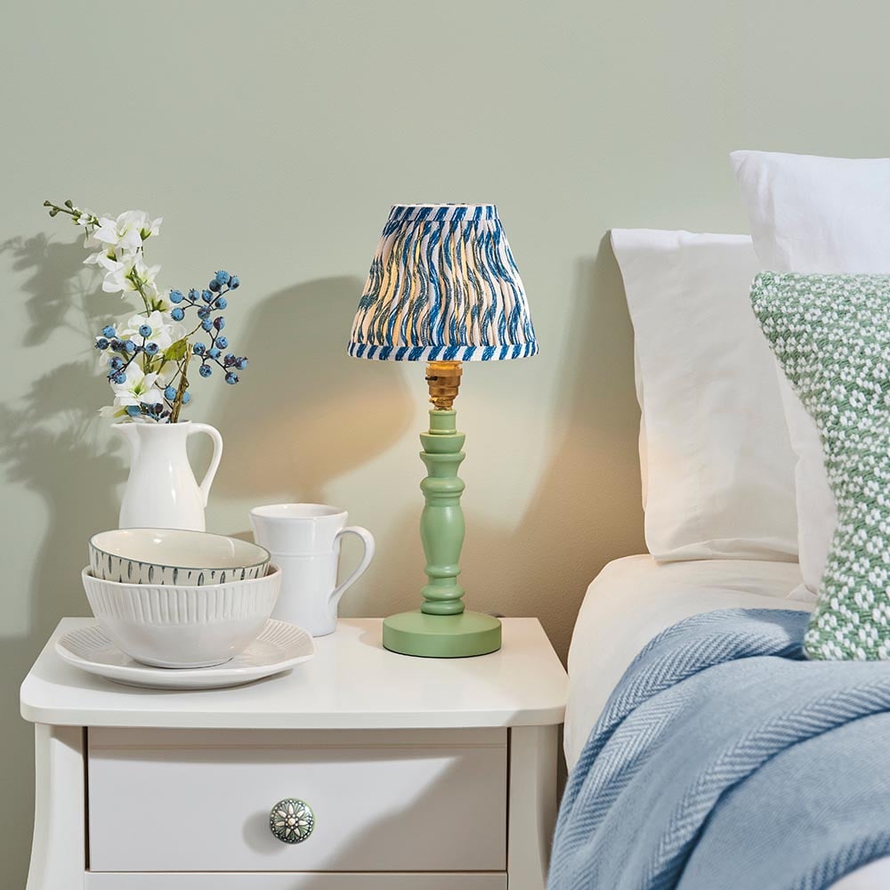 Read more about Riyadh marlin blue 16cm shade wood table lamp in cotswold green