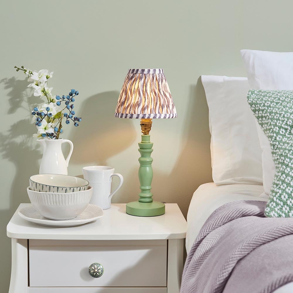 Read more about Riyadh pearl grey 16cm shade wood table lamp in cotswold green