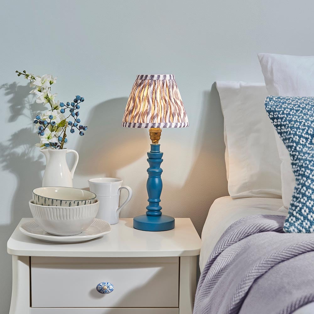 Read more about Riyadh pearl grey 16cm shade wood table lamp in marlin blue