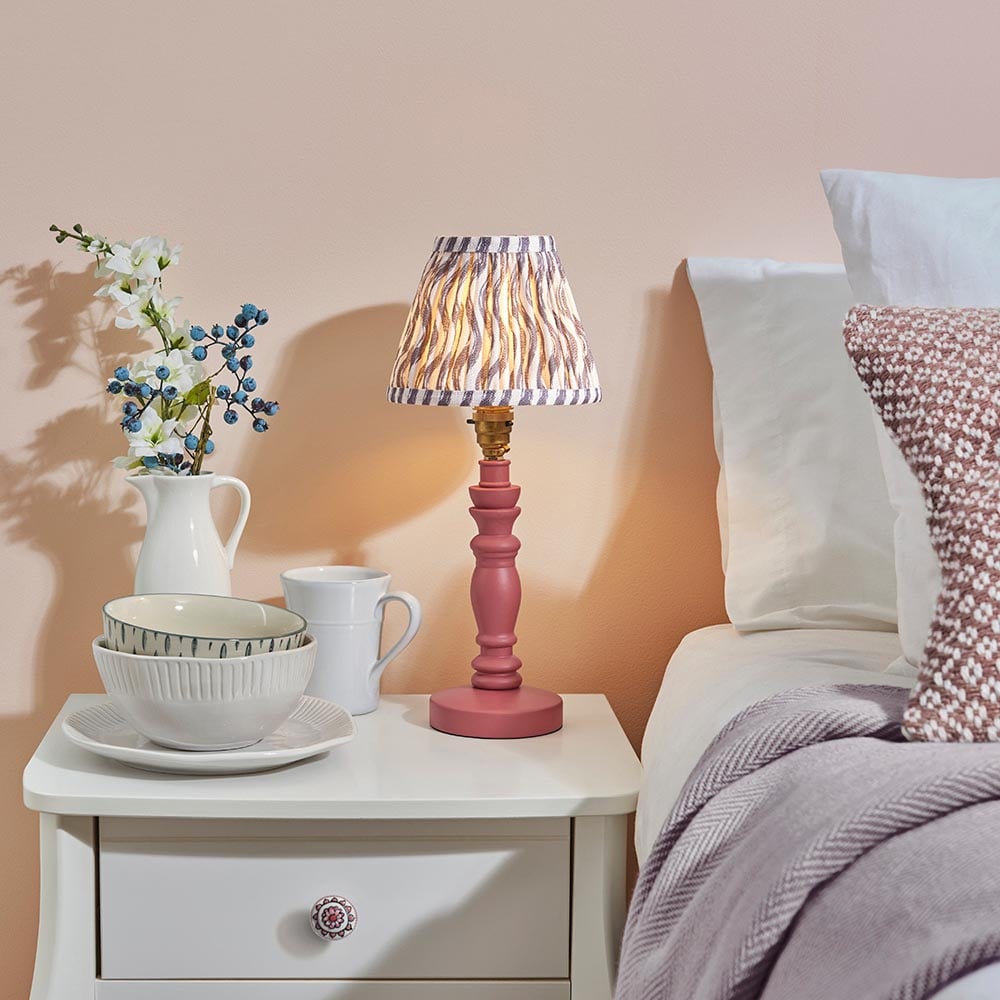 Read more about Riyadh pearl grey 16cm shade wood table lamp in pink clay