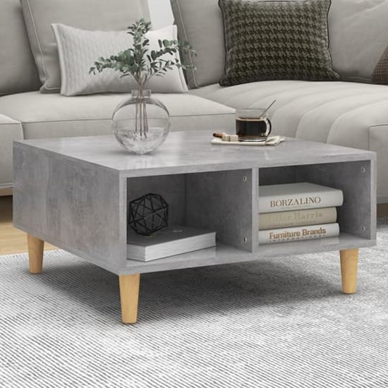 Photo of Riye wooden coffee table with 2 shelves in concrete effect