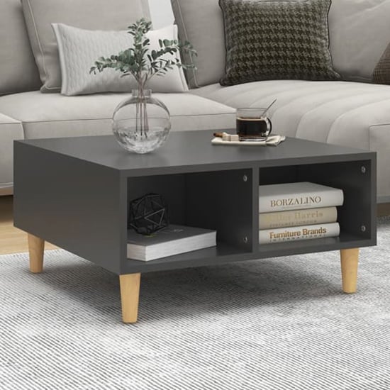 Photo of Riye wooden coffee table with 2 shelves in grey