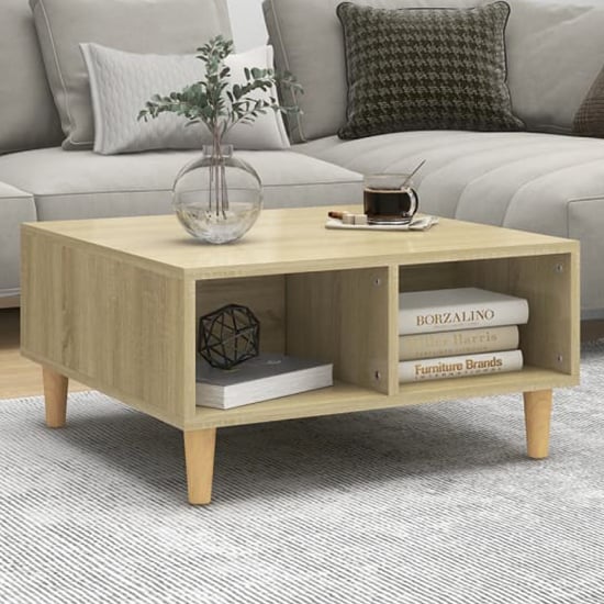 Photo of Riye wooden coffee table with 2 shelves in sonoma oak