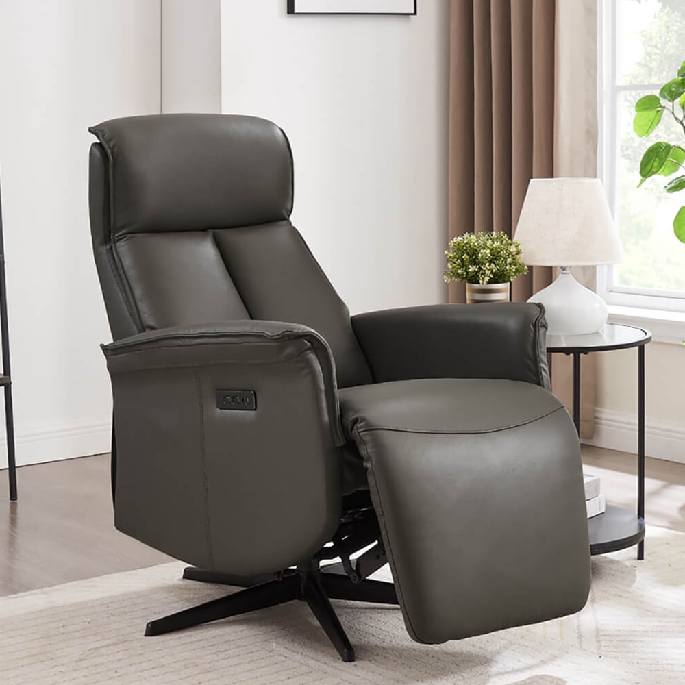 Product photograph of Roanoke Leather Electric Reclining Chair In Ash from Furniture in Fashion