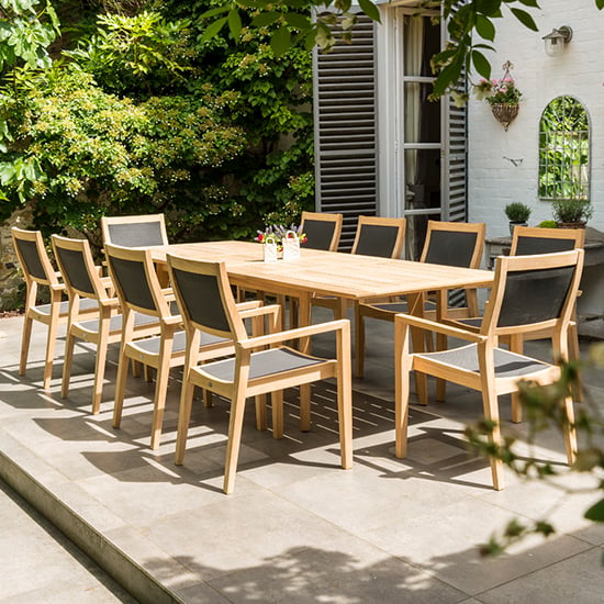 Read more about Robalt extending dining table with 10 armchairs in natural