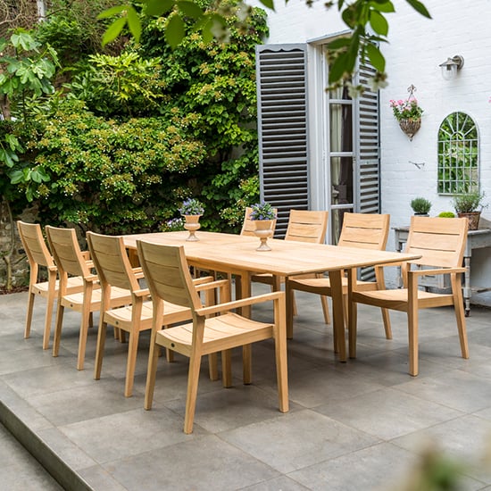 Read more about Robalt extending dining table with 8 stacking chair in natural