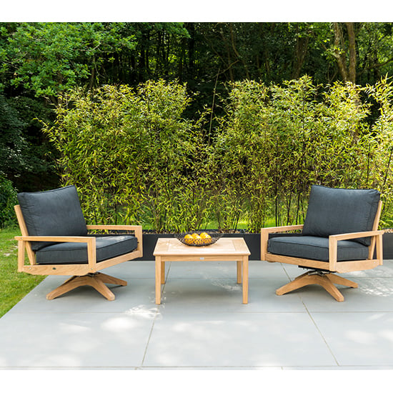 Product photograph of Robalt Wooden Swivel Lounge Chairs With Coffee Table In Natural from Furniture in Fashion