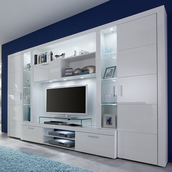 View Roma entertainment unit white with high gloss fronts and led