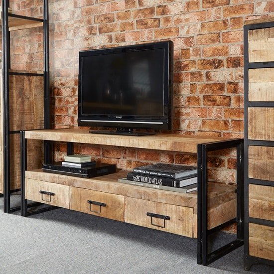 View Clio tv stand rectangular in reclaimed wood and metal frame