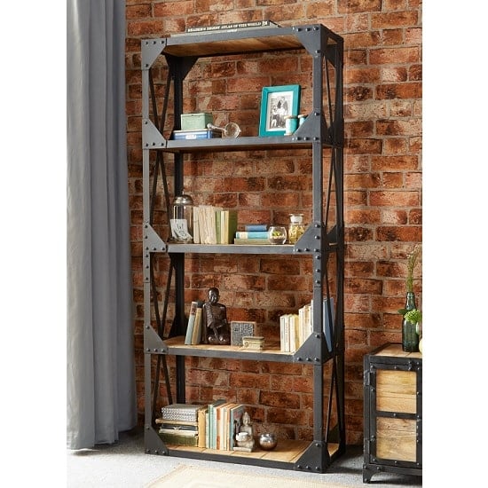 View Romarin large bookcase in reclaimed wood and metal frame