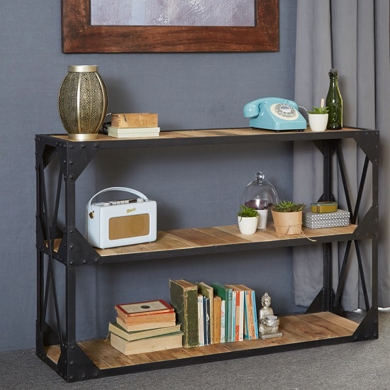 Romarin Low Bookcase In Reclaimed Wood And Metal Frame ...