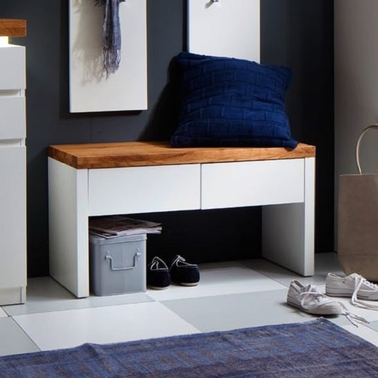 Read more about Romina shoe bench in knotty oak and matt white with 2 drawers