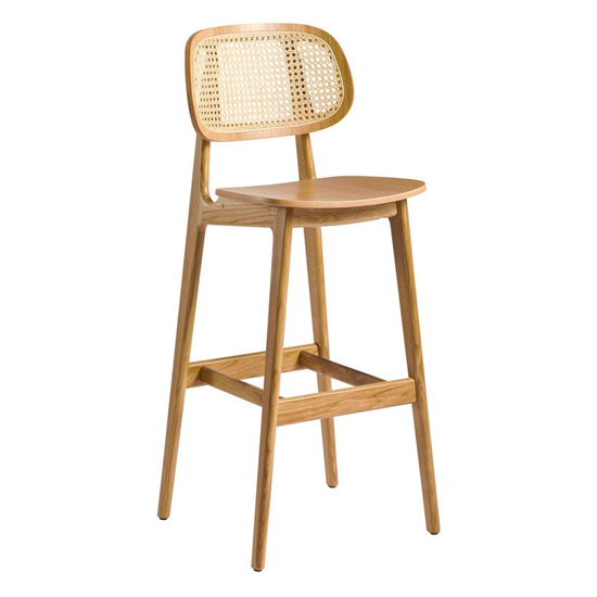 Read more about Romney natural rattan back wooden bar stool in natural oak