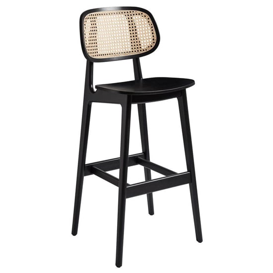Read more about Romney natural rattan back wooden bar stool in satin black