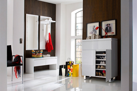 Sydney 2 Door Shoe Cabinet In High Gloss White With 2 Drawers