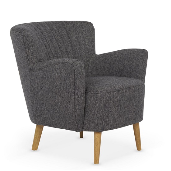 Rosario Fabric Lounge Chair In Charcoal With Wooden Legs 