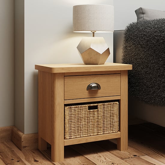 Product photograph of Rosemont Wooden 1 Basket Unit Lamp Table In Rustic Oak from Furniture in Fashion