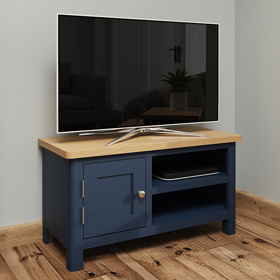 Product photograph of Rosemont Wooden 1 Door 1 Shelf Tv Stand In Dark Blue from Furniture in Fashion